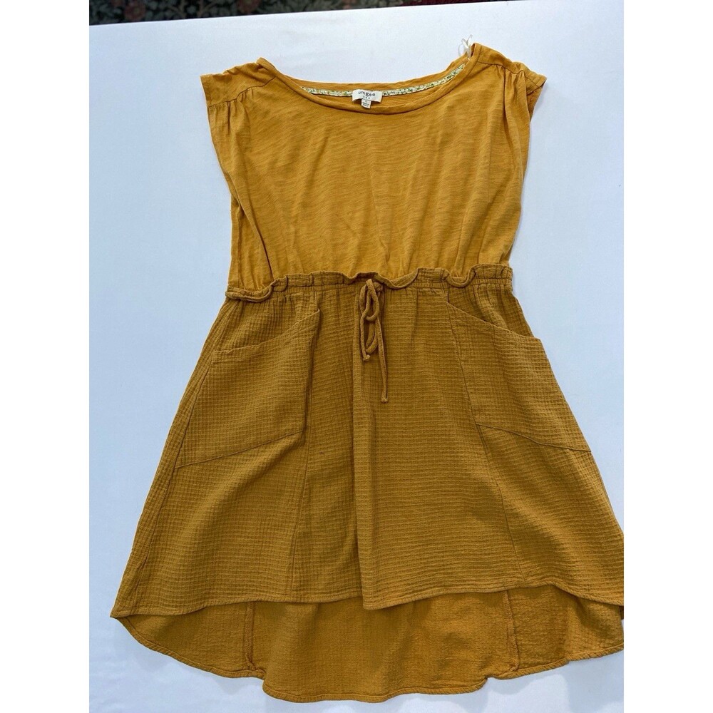 Umgee Brown Cotton Woven Sleeveless Drawstring Waist Pockets Dress Knee L